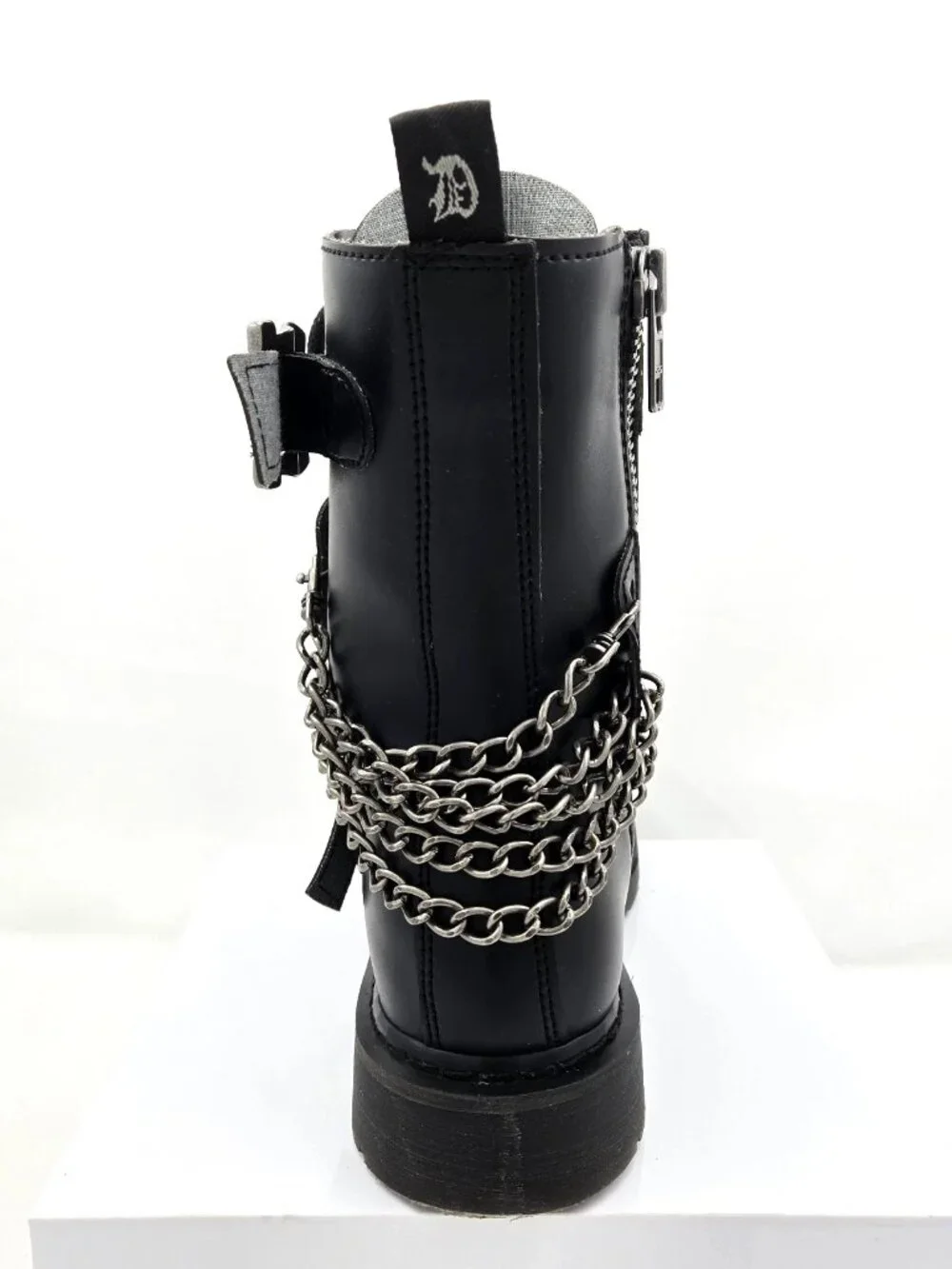 DEMONIA Bolt 250 Mens Sz 10 Black Goth Combat Biker Side Zip Buckle Chains Boots
